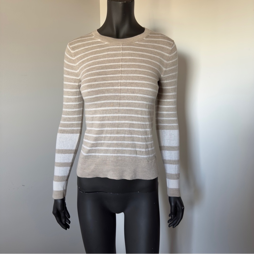125. Club Monaco 100% Merino Wool Striped Beige and White Women's Sweater